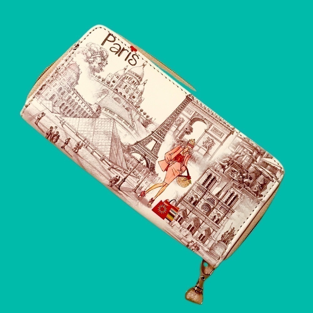 Paris pink shopping girl wallet/clutch EiffelTower
